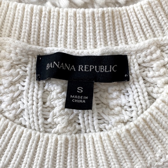 Banana Republic Chunky Cable Knit Crewneck Pullover Sweater , S White - Picture 12 of 13